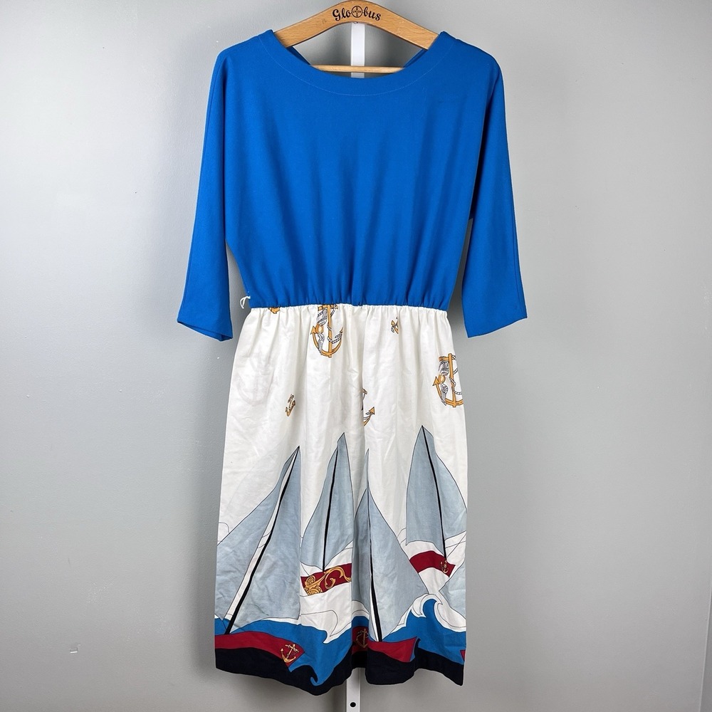 Vintage Sprouts by‎ Vicky Vaughn Nautical Dress Womens S/M Sailboat Anchor